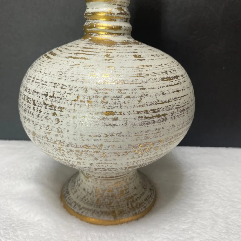 VTG Royal Haeger 4043 Gold Tweed Vase Textured Gold Accent White‎ Ceramic 13